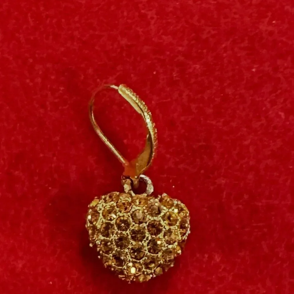 Joan Rivers Vintage Stamped Gold Amber Crystal Heart Drop Earrings